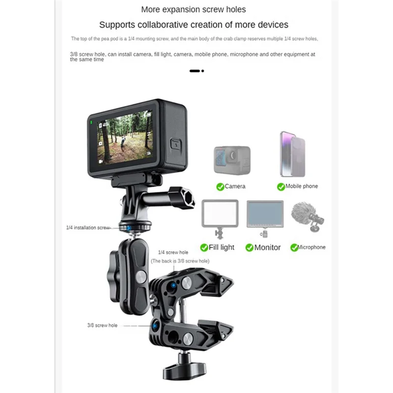 

Portable Aluminum Alloy Car Tube Clip Mobile Phone Expansion Bracket Replacement Spare Parts For Gopro Power Crab Claw Pea Pod