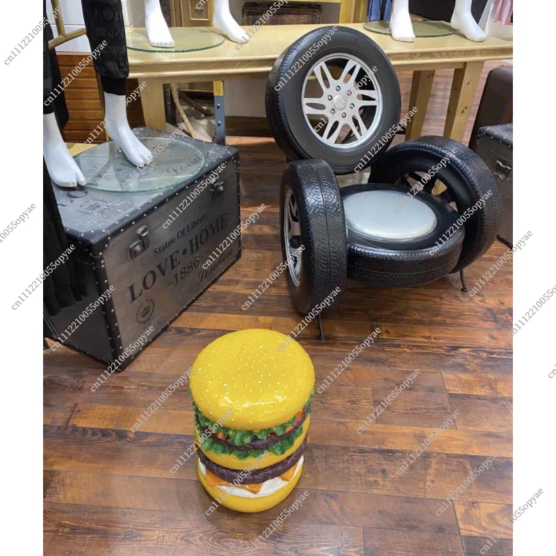Burger Shaped Resin Low Stool Creative Home Shoe Changing Bench Corn Cob Decorative Ornament Photography Display Prop