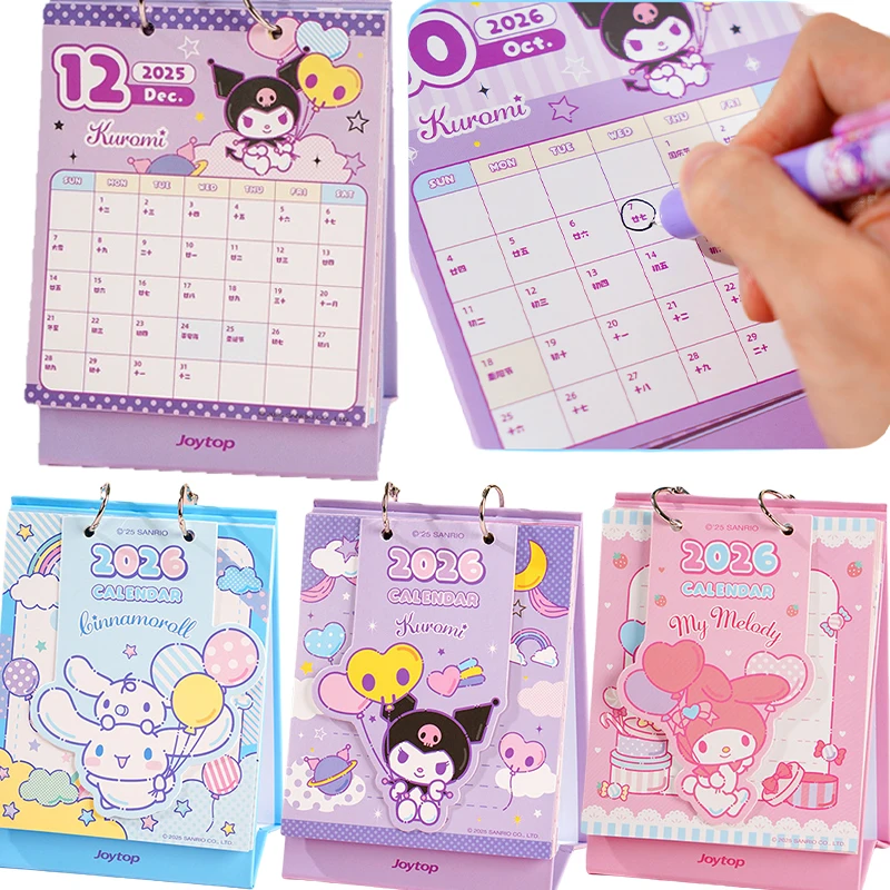 

2026 Hello Kitty Kuromi Mini Desktop Paper Calendar Cute Cinnamoroll Dual Daily Scheduler Table Planner Yearly Agenda Organizer