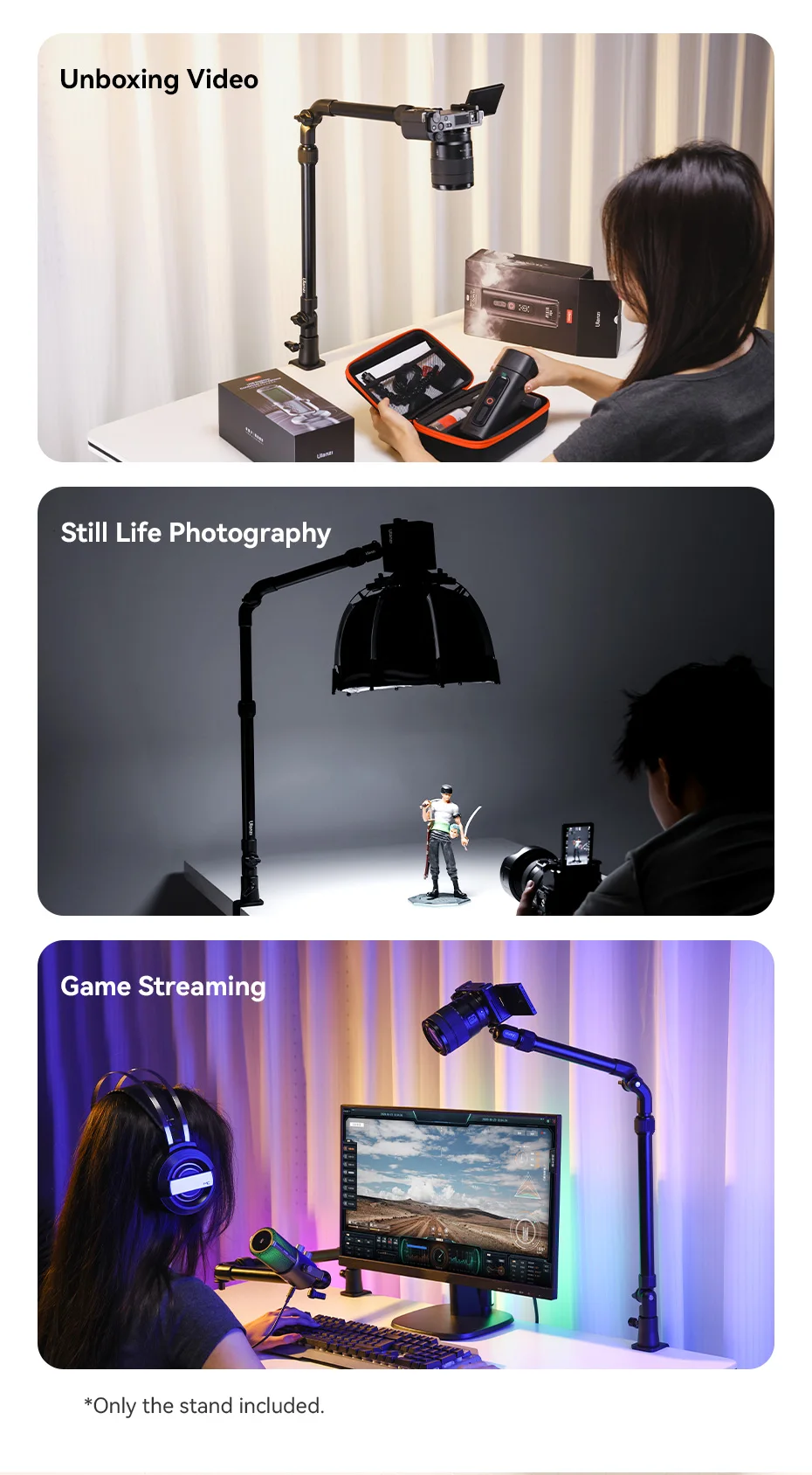Ulanzi zj02 kamera schreibtisch halterung mit halte arm 4,8 cm c-klemme flexible verstellung verlängern bis 65cm arm für stillleben fotografie – Detail 6