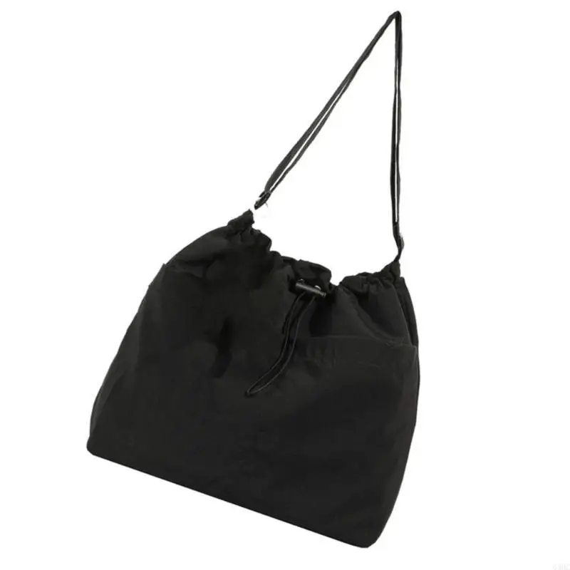 63HC Women Bag Large Capacity Crossbody Bag Drawstring Shoulder Bag Canvas Bag Student School Bag for Travel Daily