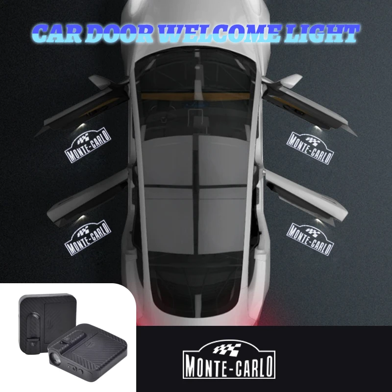 1/2PCS Monte Carlo Car Logo Wireless Courtesy Car Door Projector LED Courtesy Lamp For Skoda Kamiq Superb Scala Octavia Rapid