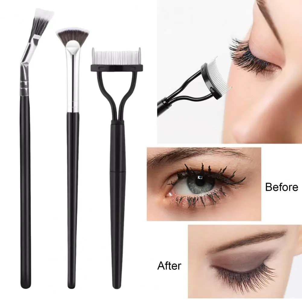 แปรงขนตาขนนุ่มชุดแปรงขนตาตามหลักสรีรศาสตร์สําหรับผู้หญิง 3 ชิ้น Scalloped Lashes หวีแยกเครื่องมือแบบพกพาสําหรับหญิง
