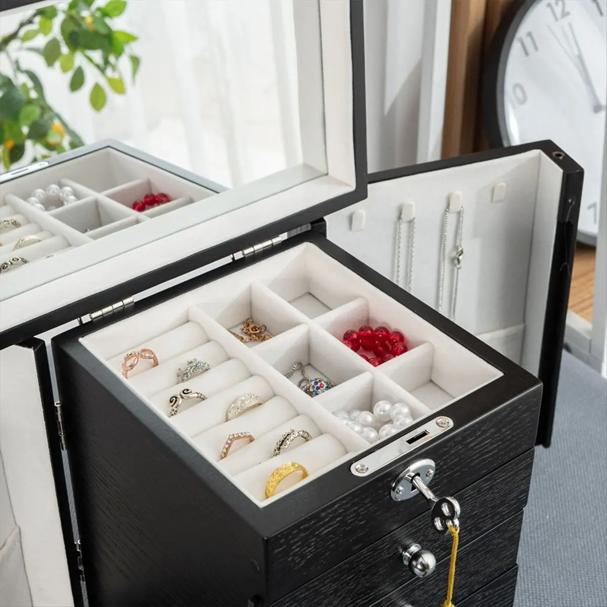 

Lively- Wooden Jewelry Box New Solid Wood Jewelry Box Ring Bracelet Multi-Layer Storage Box Black Large Capacity Jewelry Box