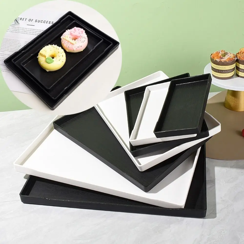 

Easy To Use Black White Large Plastic Tray Rectangle Multi-Purpose Serving Trays Plastic Bed Table Tray Kitchen