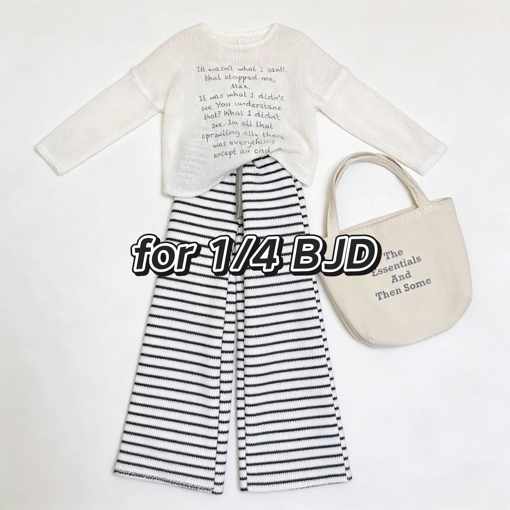 1/4 BJD Doll Clothes Baby Clothes Leisure Walking Set Cover Dress Striped Long Pants Cloth Bag--Trendy Doll Outfit