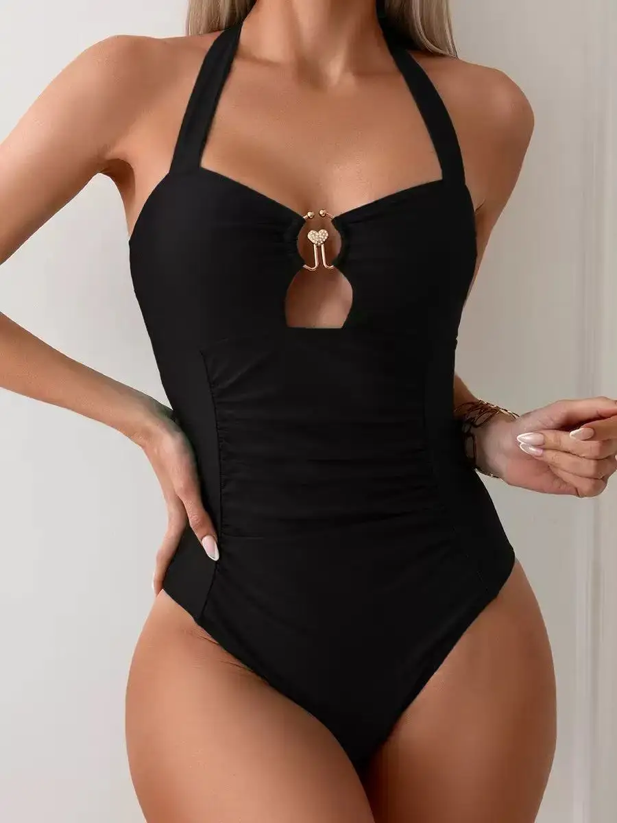 2025 New  Plain Ruched Swimsuit Women One Piece Solid Swimwear Female Beachwear Bathers Bathing Swimming Swim Bodysuit Summer