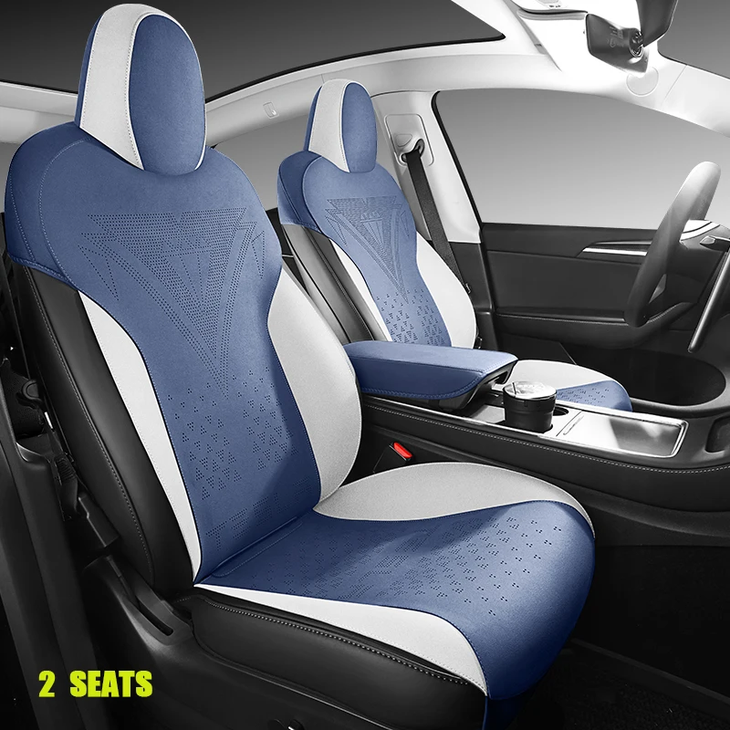 

2 Front Seat Cover For Tesla Model 3 2019-2023 Non-Slip Suede Leather Ultra-Thin Seat Cushion Protectors Waterproof Wear Black