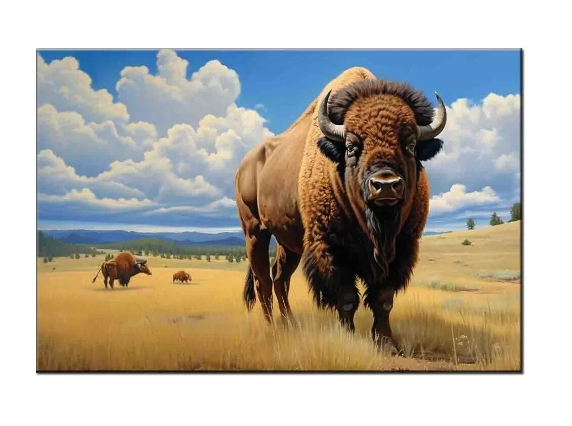 Fun Gift Bison Buffalo Print ,Art Canvas Poster For Living Room Decoration ,Home Wall Picture