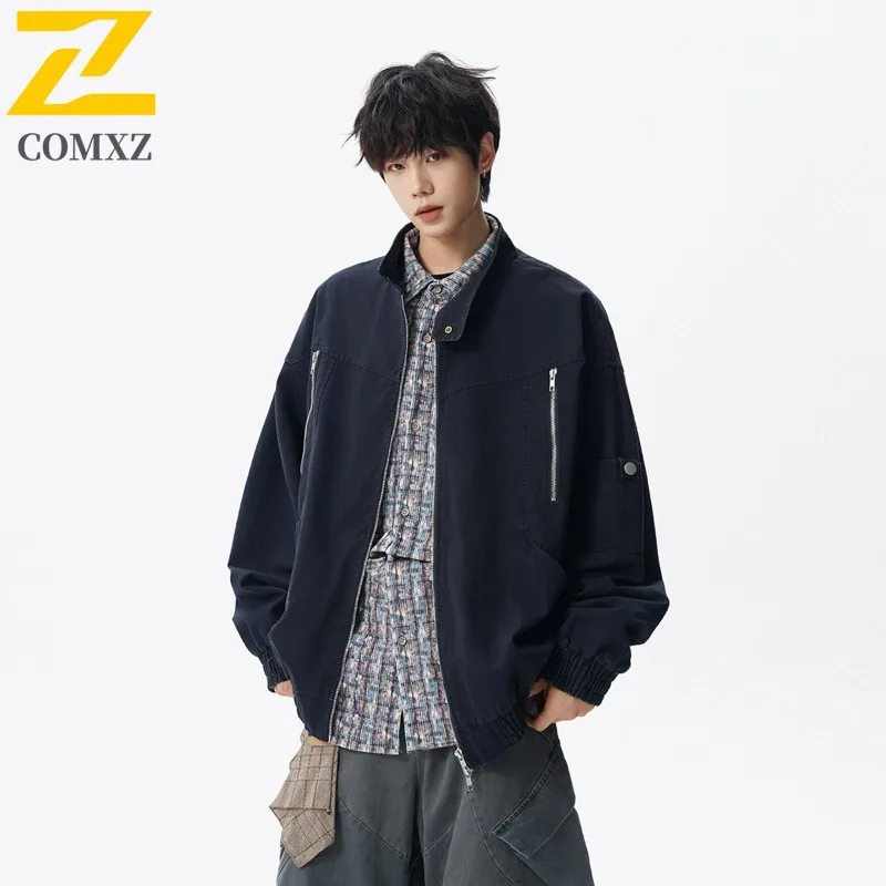 

​​COMXZ Men's Lightweight Workwear Inspired Jacket 2025 Faded Denim Coat Vintage Style Relaxed Fit Autumn Outdoor Streetwear​​