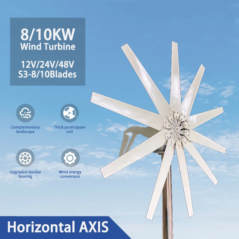 

Ветряные мельницы Free Energy с 8 лопастями, генератор ветряной турбины 8000 Вт, 12 В, 24 В, 48 В с контроллером заряда Mppt для домашнего использования