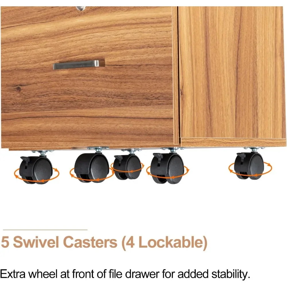 2 Drawer File Cabinet with Lock, Wood Grain Walnut File Cabinet for Letter Size File Folders with Tabs