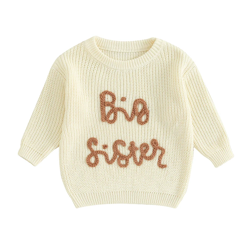 Kids Girls Sweater Letter Embroidery Crew Neck Long Sleeve Pullovers Fall Toddler Clothes Jumpers Tops