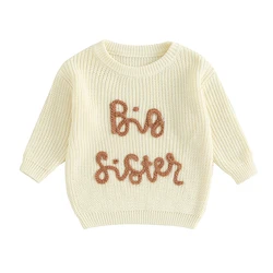 Toddler Baby Girl Long Sleeve Knit Sweater Sisters Letter Embroidery Round Neck Pullover Fall Winter Warm Tops Clothes