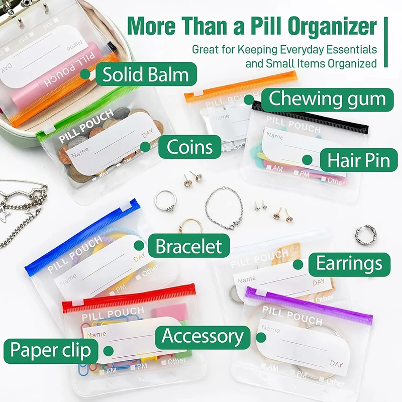 7/14 Pouch Weekly Pill Organizer Color Coded Pill Pouch Waterproof Medicine Storage Case Portable Vitamins Supplements Pouch Set
