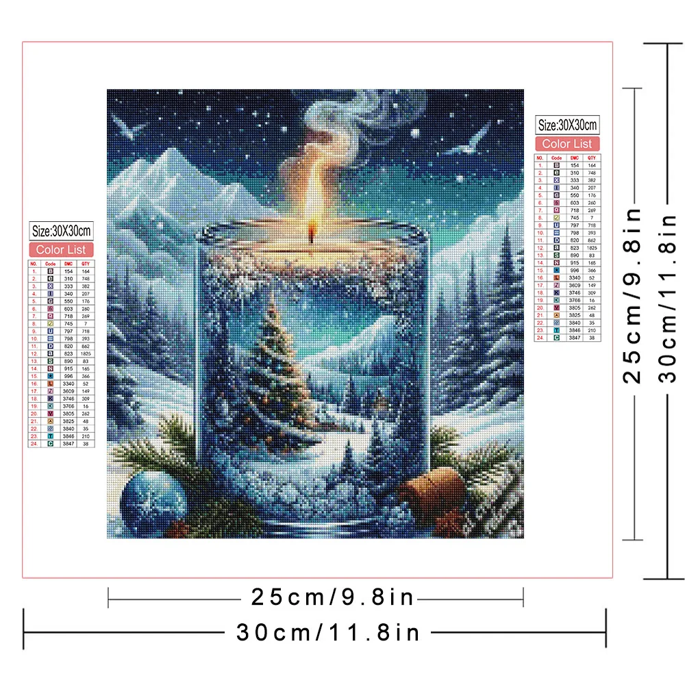 AZQSD Winter Diamond Painting Christmas Tree Landscape Diamond Mosaic Candle Resin Square Drill Wall Decor Handicrafts