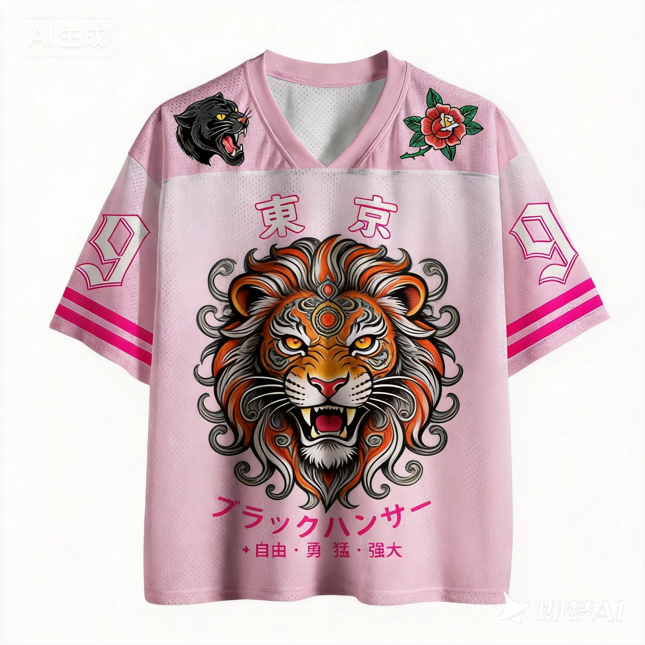 Children's and Adults' Tattooed Lion Tiger 3D Printed Mesh Eye Clothing Style Short Sleeves, Breathable Subculture Style Tops