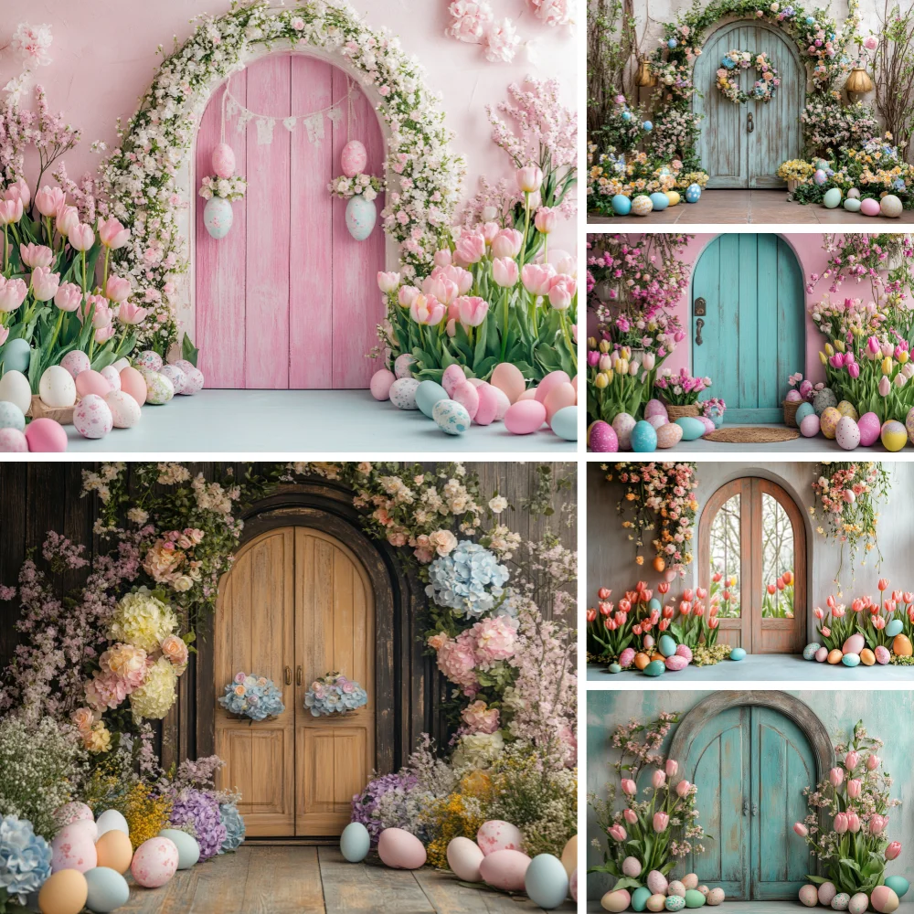 

Floral Arch Cottage Balloons Backdrops Kids Baby Birthday Colorful Props Child Spring Photography Wooden Door Backgrounds