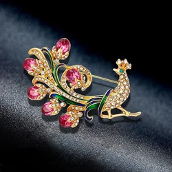 Luxury Rhinestone Peacock Open Screen Brooch Exquisite Crystal Animal Pins for Women's Winter Coat Sweater Corsage Accessories