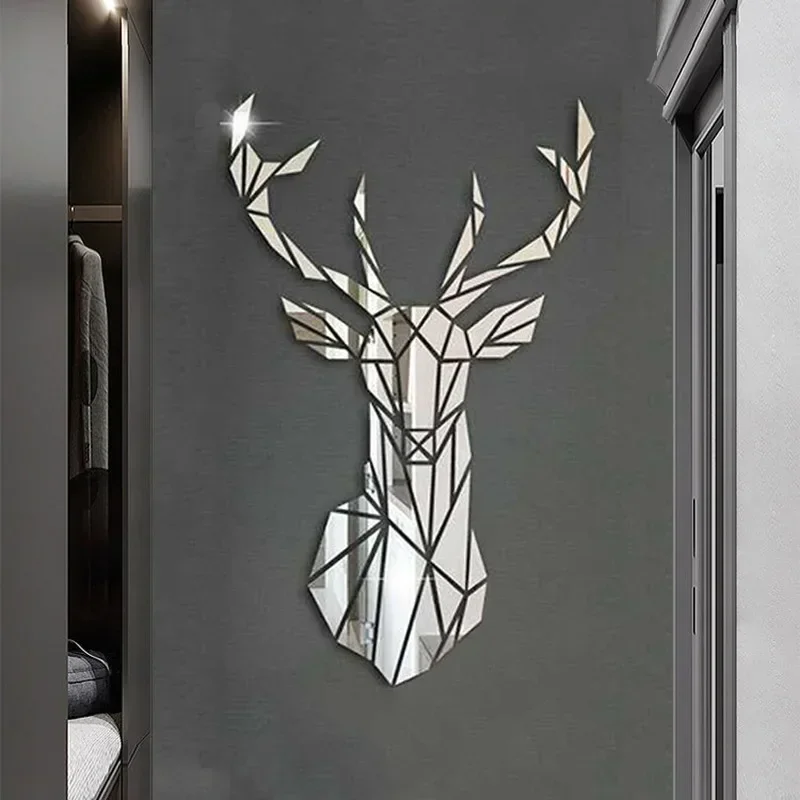 

3D Mirror Wall Stickers Nordic Style Acrylic Deer Head Mirror Sticker Decal Removable Mural for DIY Home Living Room Wall Decors