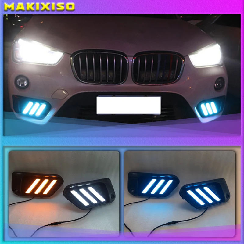 

2PCS LED DRL Daytime Running Light Daylights for BMW X1 F48 F49 2016 2017 2018 2019 With Yellow Turn Signal Lamp