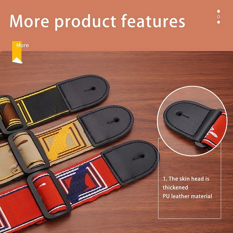 1 Stück Bestickter Gitarrengurt aus Leder für Akustik- und E-Gitarren, Verbreiterter Gurt für Folk- und Klassische Holzgitarren, Schultergurt – Detail 2