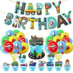 Traffic Vehicles Birthday Decoration Traffic Car Latex Balloon Train Plane Taxi Banner Kids Happy Traffic Birthday Party Decors