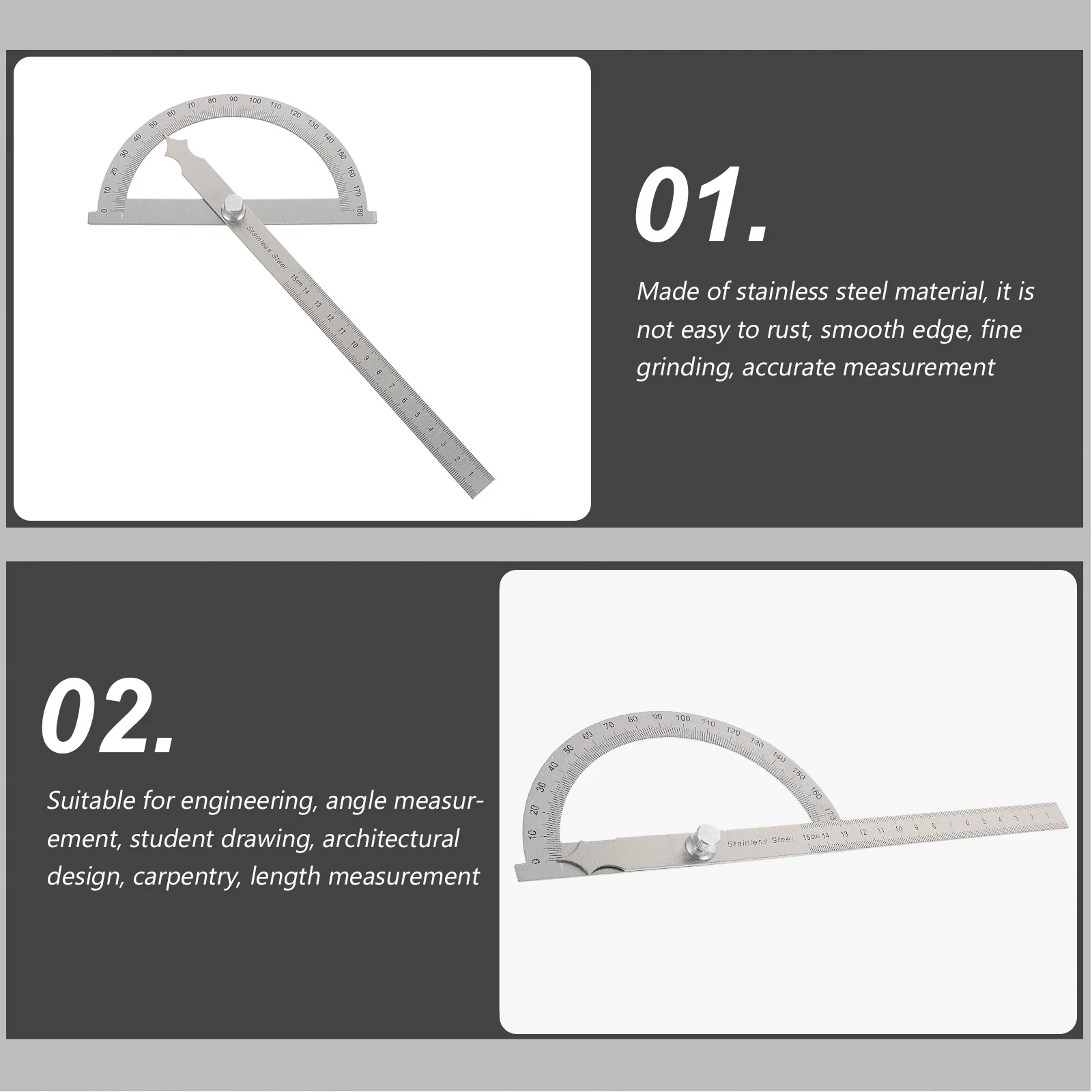 Транспортир из нержавеющей стали 150 мм, 180 градусов, круглая головка, регулируемый прецизионный инструмент для измерения угла для студентов, линейка для архитекторов