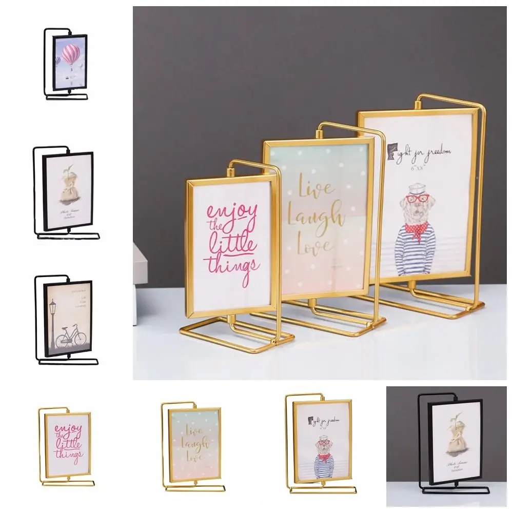 Desktop Ornament Not Easily Deformed Metal Photo Frame Modern Rotating Photo Frame Ornament Metal Craft Minimalist Home Decor