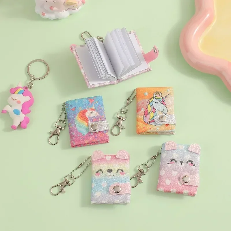 1 Piece Mini Keychain Notebook Sweet Cartoon Unicorn Puppy Notepad Blank Inside Page Scrapbook Pocket Diary Student Supplies