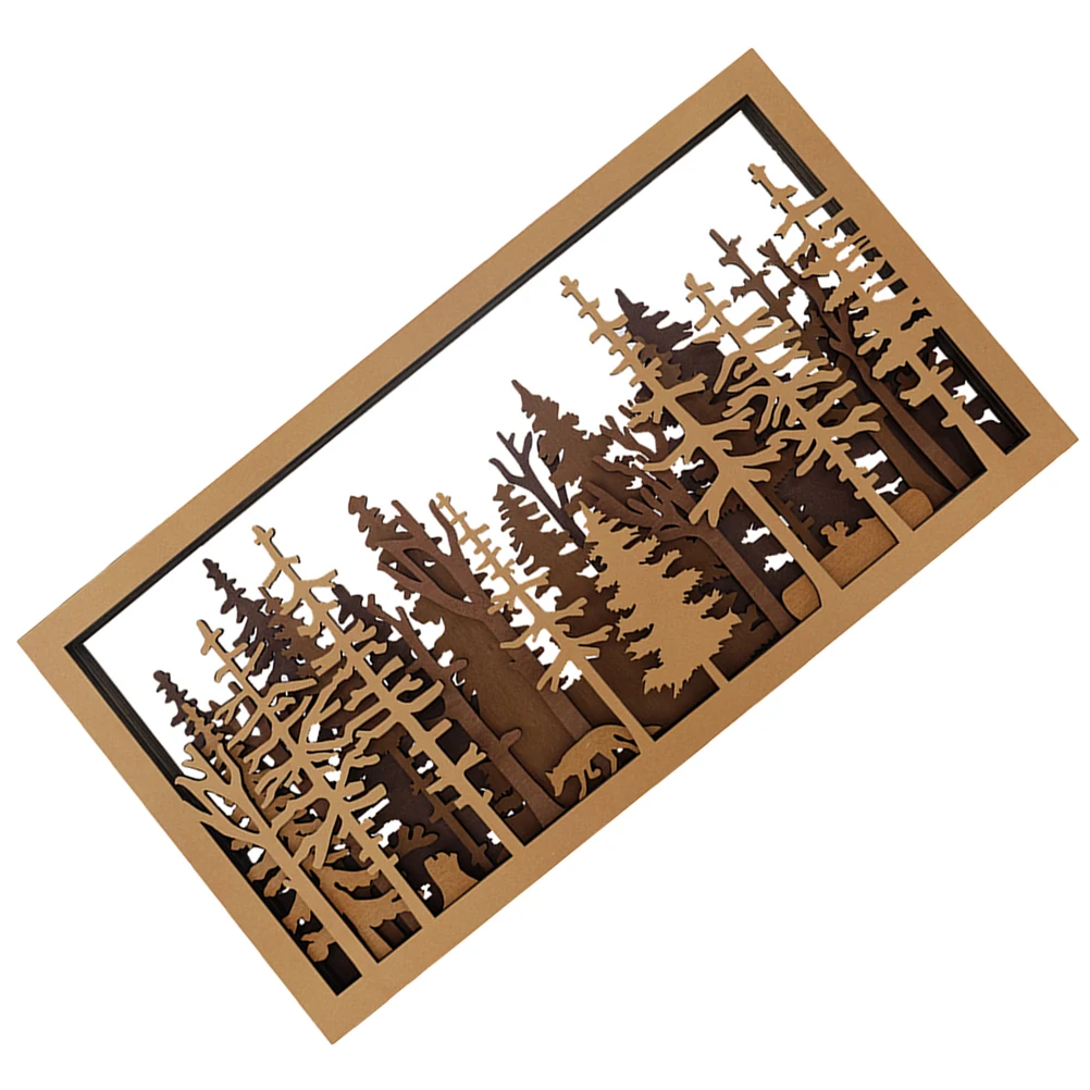 

3D Photo Frame Rustic Wooden Wall Decor Living Room Garden Wolf Squirrel Carving Home Craft Decoration