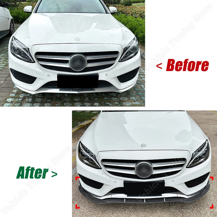 For Mercedes C Class W205 C180 C200 C260 2015-2018 AMG Car Front Bumper Lip Spoiler Diffuser Body Kit Tuning Gloss Black ABS