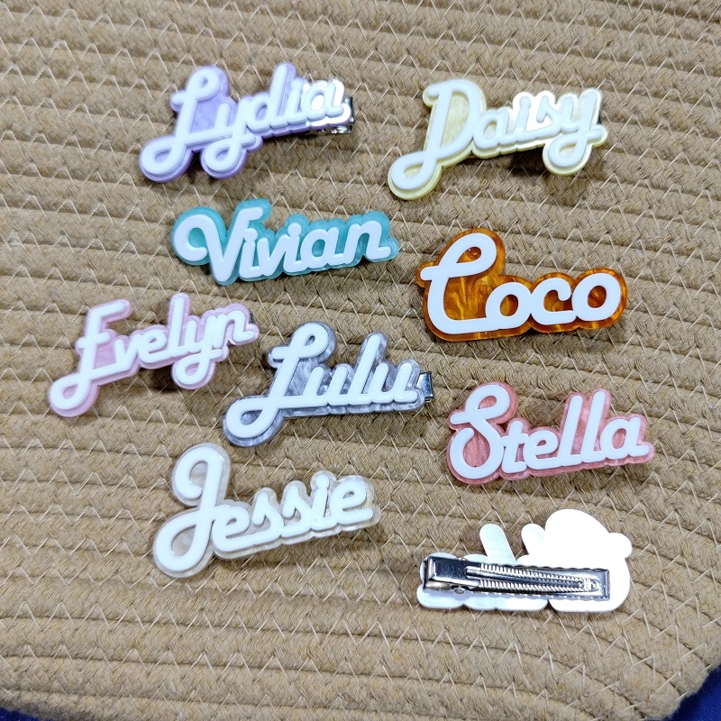 

KUGUYS Custom Text Hair Clips Personalized Shell Textu Acrylic Customized Name Barrettes for Women Birthday Valentine Gift