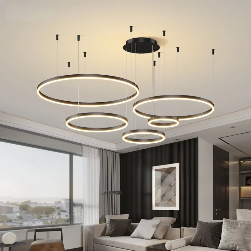 Modern Brushed Rings Led Chandelier Home Lighting Ceiling Mounted For Living Room Bedroom Hanging Lamp Gold&Coffee Color Lights