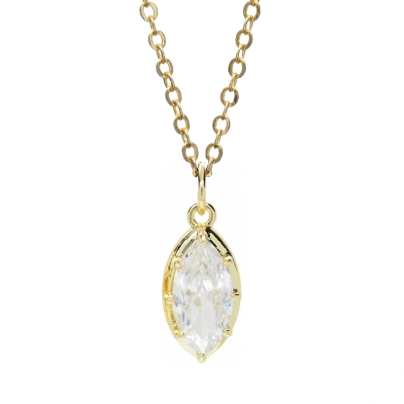 Copper Chain Necklace Cubic Zirconia Invisible Setting Marquise Shape Gold Color 18+2inch Jewelry Special Gift