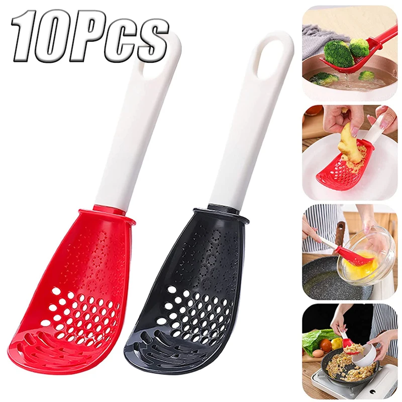 Multifunctional Strainer Spoon Kitchen Cooking Spoon Heat-resistant Hanging Hole Potato Garlic Press Colander Spoon