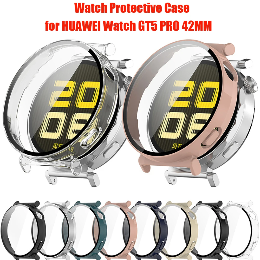 

PC+Glass Case For Huawei Watch GT 5 Pro 42MM GT5 Pro Anti-scratch Hard Screen Protector Tempered Glass Protective Cover ﻿