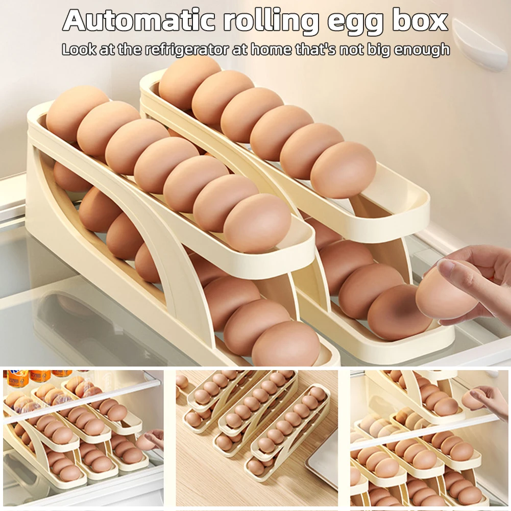 Auto Rolling Rolldown Egg Storage Box Slide Rolling Egg Carton With Two-Layer Saving Space Egg Storage Rack Kitchen Accessories