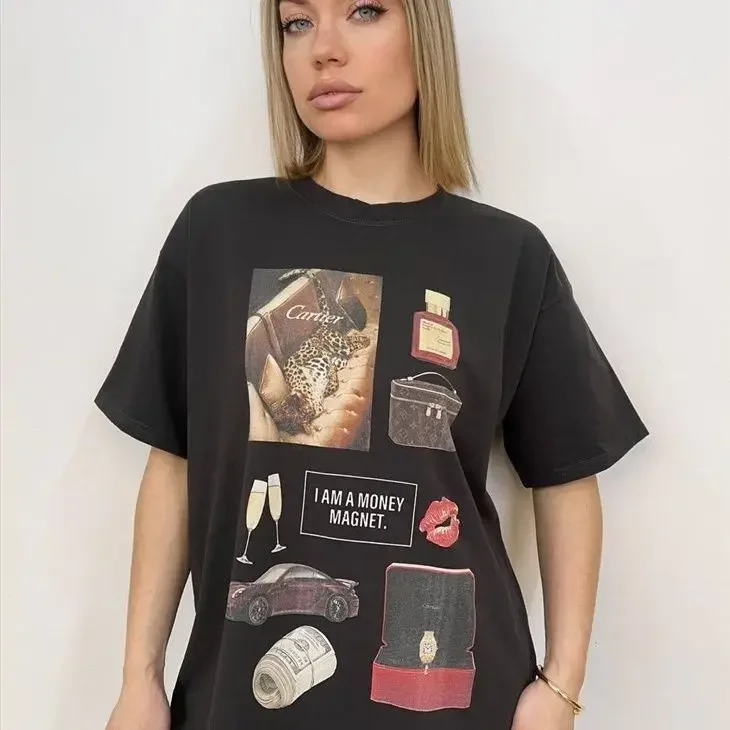 Summer New Fashion American Design Collage Graphic Print Premium Men's Short Sleeve Crew Neck Comfortable Loose Tee
