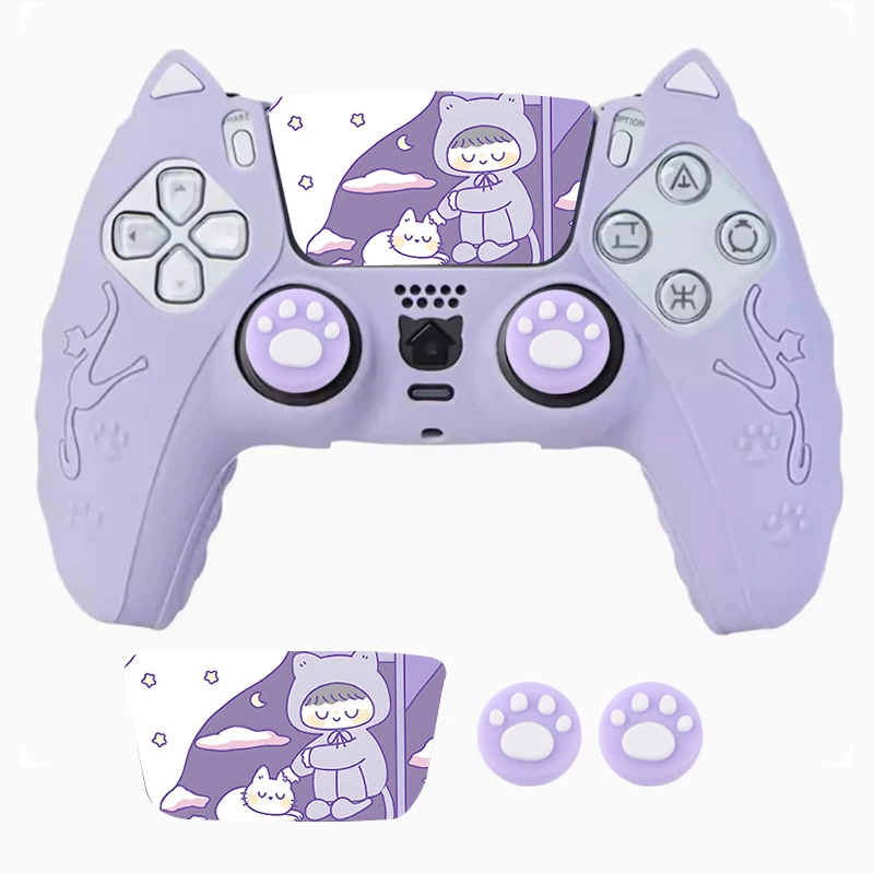 Cat Ear Rubber Silicagel Protective Cover Skin for PlayStation 5 PS5 Controller Silicone Gamepad Case 2 ThumbSticks Grips Caps view 3
