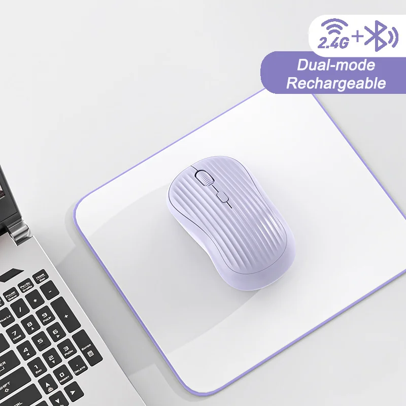 Ratón inalámbrico Bluetooth de modo Dual, 2,4G, botón de silencio recargable, Plug And Play, diseño antideslizante, piezas de ordenador para uso en oficina