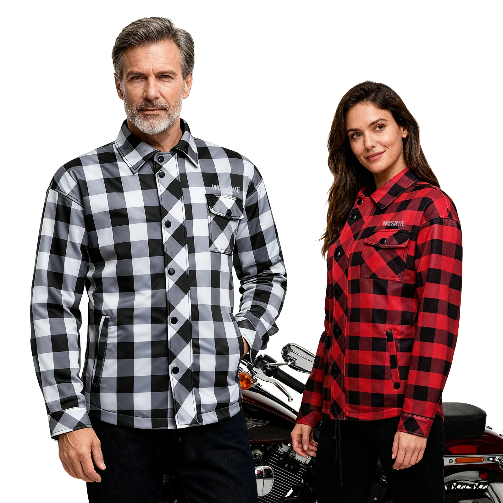 WOSAWE Men Motorcycle Jacket New Upgraded Winter Warm Checkered Shirt Retro Casual Motorbike Motorcyclist Clothing