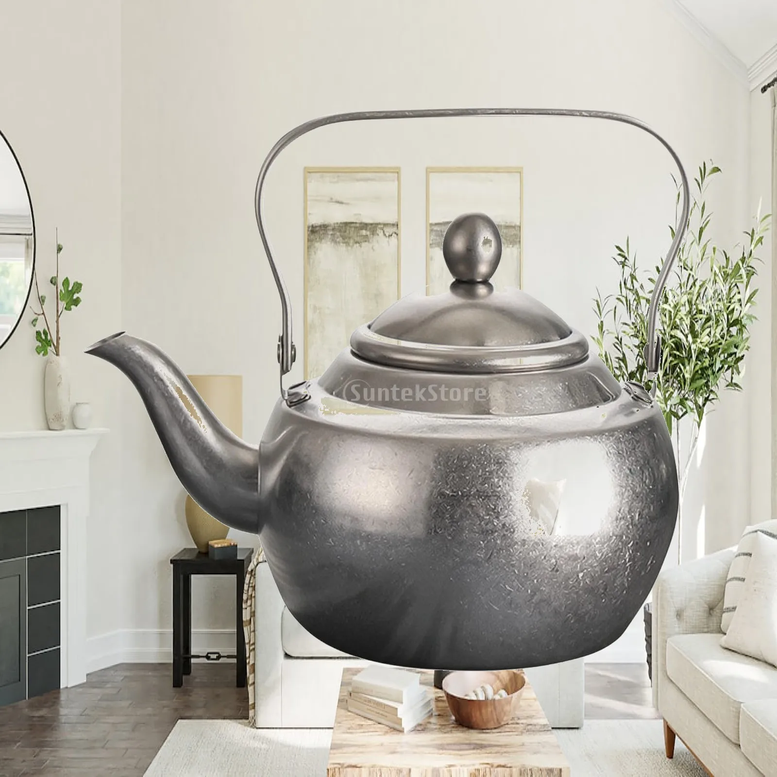 Vintage Stainless Steel Brewing Kettle for Tea Lovers Retro Stovetop Pot with Hinged Lid for Warm Water Serving and Steeping