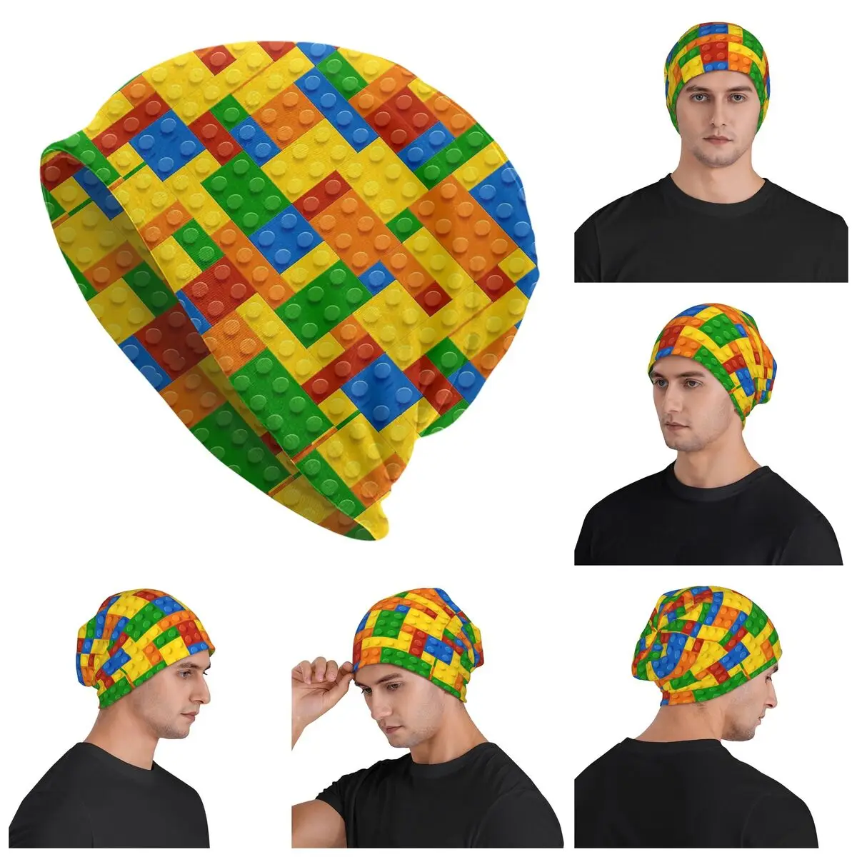 Building Blocks Construction Brick Skullies Beanies Hats Warm Autumn Winter Outdoor Cap Knitted Bonnet Caps for Unisex Adult