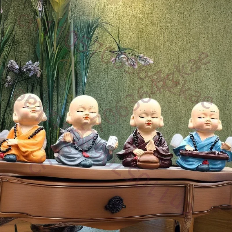 Resin Cute Little Novice Monk Decorate Small Statues Suitable For Home Rooms, Office Desks Automotive Center Console Ornaments