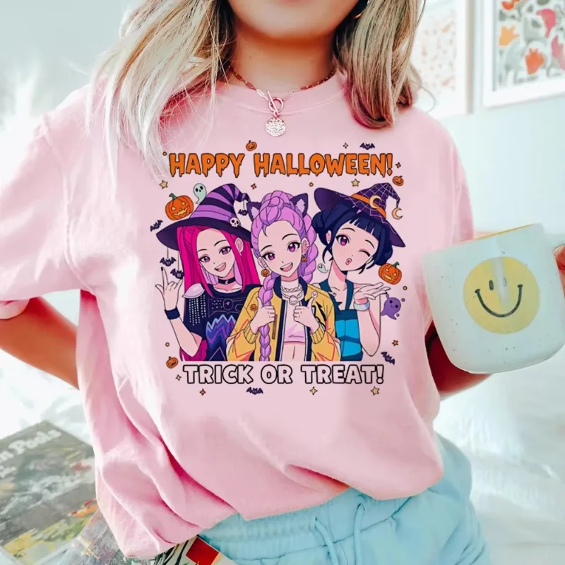 

Хэллоуин мультфильм KPop охотники на демонов футболки с принтом женские и мужские летние крутые женские повседневные футболки с короткими рукавами топы с круглым вырезом