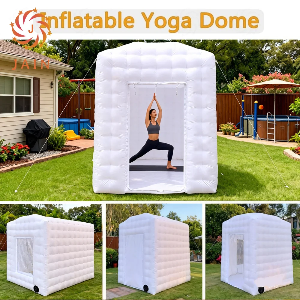 

New White Inflatable Hot Yoga Dome Tent with Built-in Fan, 6.6x7.4x8.2FT Inflatable Yoga Room Indoor Outdoor Meditation Fitness