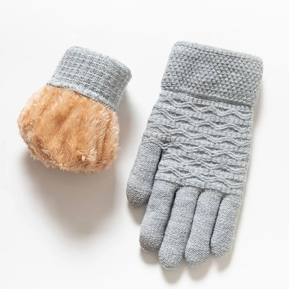 Double Layer Knitted Gloves Thickened Lamb Velvet Lining Driving Gloves Touch Screen Lamb Velvet Warm Gloves For Men And Women
