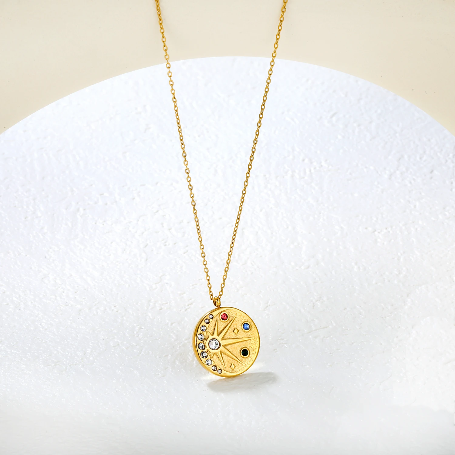 Versatile Eight-Pointed Star With Colored Diamond Fashion Pendant Necklace Girls' Jewelry Classic Gift Stainless Steel Jewelry