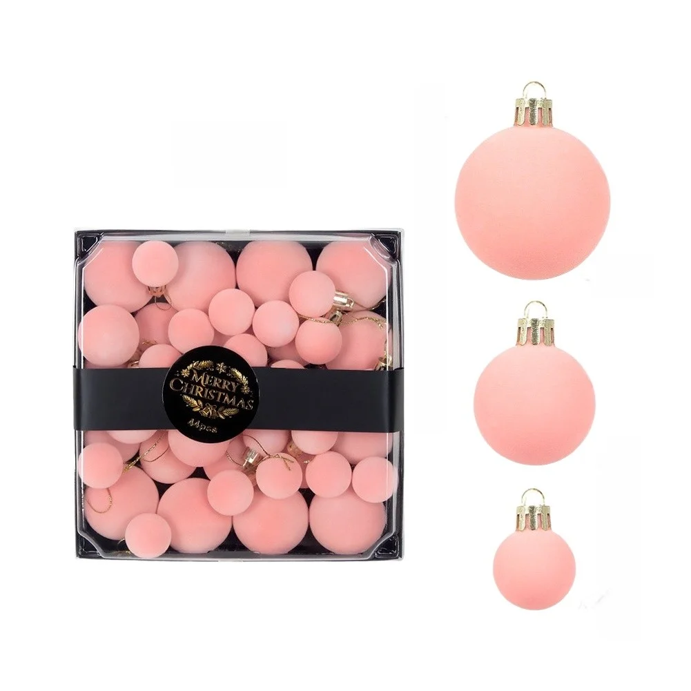 44 Pcs Shatterproof Christmas Ornament Set Matte Flocked Finish Plastic Balls for Holiday Tree Decoration Green Red White Purple